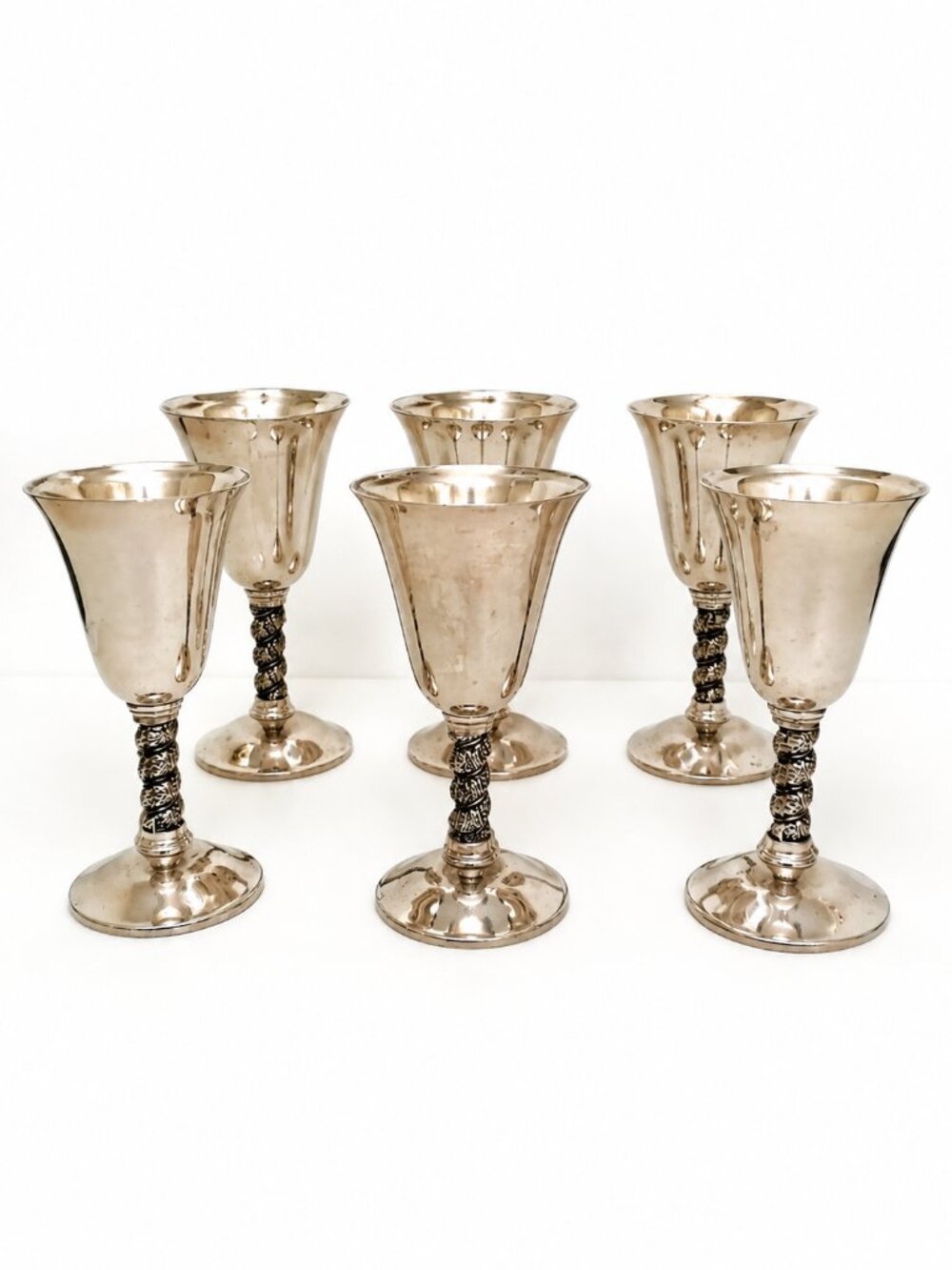 Set of 6 Silver Plated Roma S.L. Goblets Grape Vineyard Theme Made in Spain